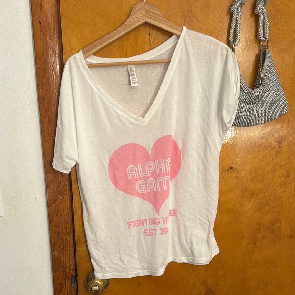 Alpha Gam White and Pink Short Sleeve Tee
